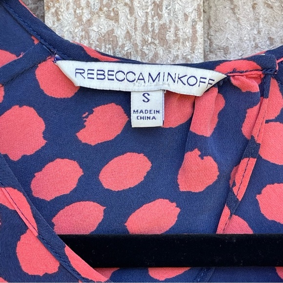 REBECCA MINKOFF ~ Indigo/Coral “Abby” Silk Romper ~ Abstract Polka Dots ~ Small - Picture 3 of 9